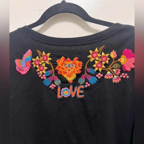 Johnny Was Black Embroidered Scoop Neck Long Sleeve Top Size M - Picture 3 of 5